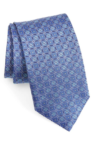 Shop Eton Floral Circle Silk Tie In Navy