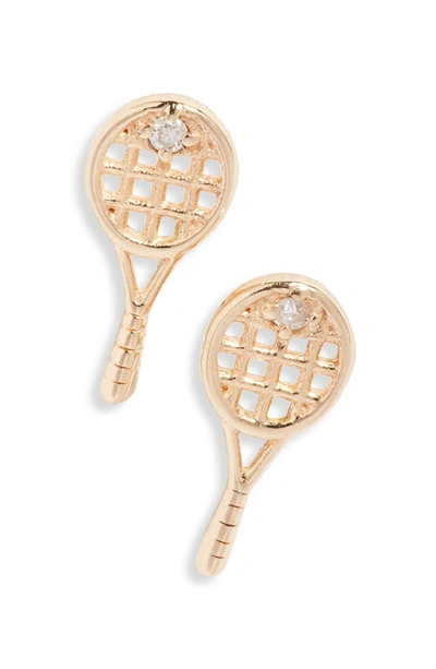 Shop Anzie Love Letter Tennis Diamond Stud Earrings In Gold