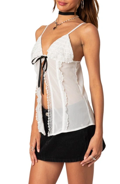 Edikted Women's Linette Lacey Sheer Split Front Top In White