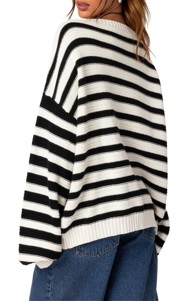 Edikted Oversize Stripe Cotton Sweater In Black-and-white