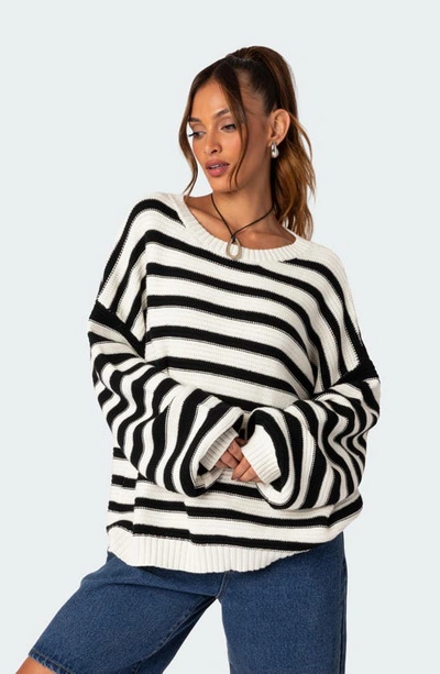 Edikted Oversize Stripe Cotton Sweater In Black-and-white