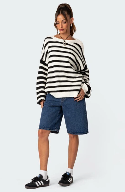 Edikted Oversize Stripe Cotton Sweater In Black-and-white