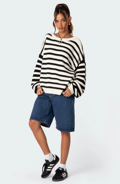 Edikted Oversize Stripe Cotton Sweater In Black-and-white