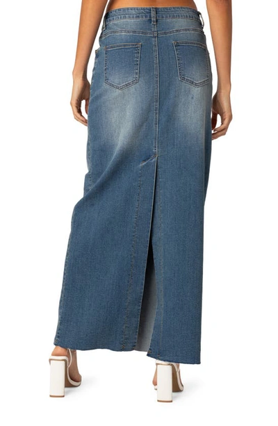 Edikted Elowyn Denim Maxi Skirt With Back Slit Detail In Blue