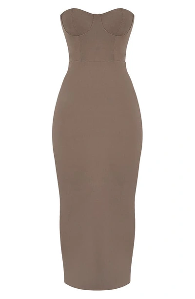 House Of Cb Lucia Strapless Corset Maxi Dress In Mocha