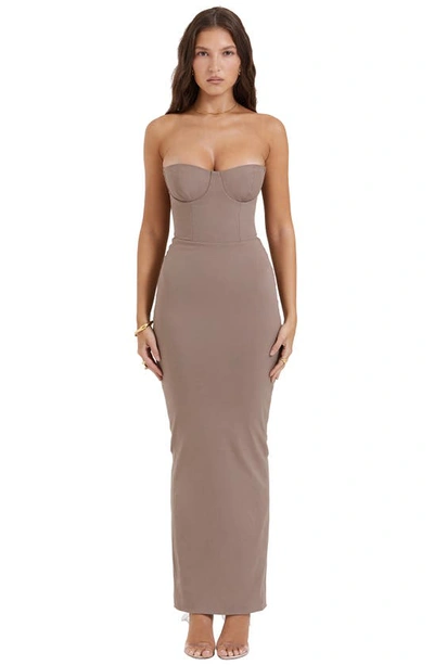 Shop House Of Cb Lucia Strapless Corset Maxi Dress In Mocha
