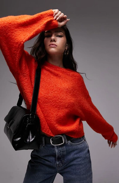 Shop Topshop Boxy Bouclé Sweater In Orange