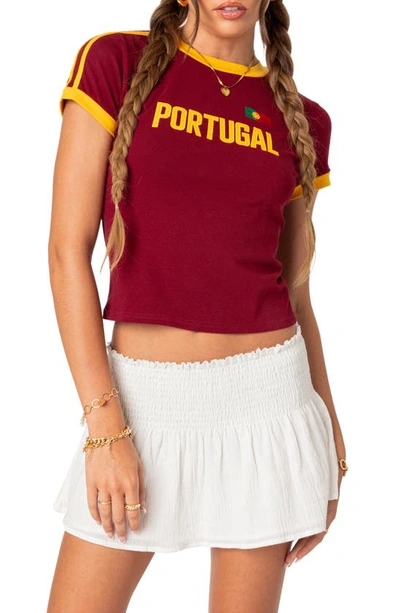 Shop Edikted Portugal Ringer T-shirt In Burgundy