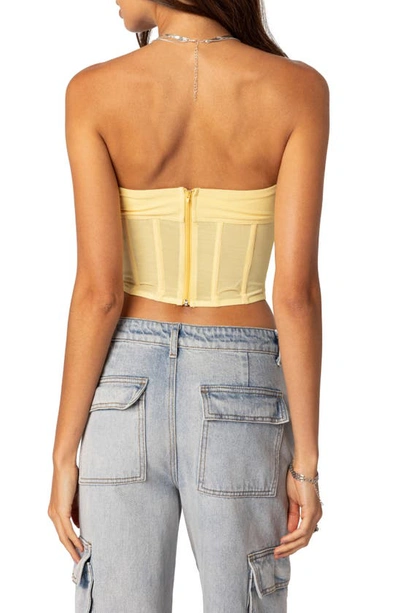 Edikted Evangeline Strapless Mesh Corset Top In Yellow