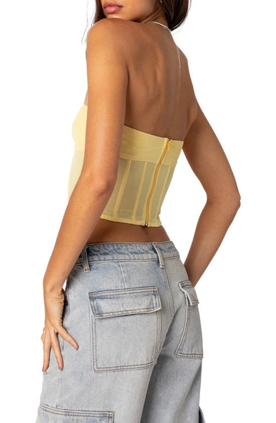 Edikted Evangeline Strapless Mesh Corset Top In Yellow