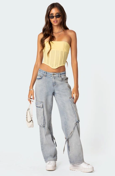 Edikted Evangeline Strapless Mesh Corset Top In Yellow