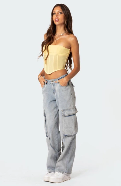 Edikted Evangeline Strapless Mesh Corset Top In Yellow
