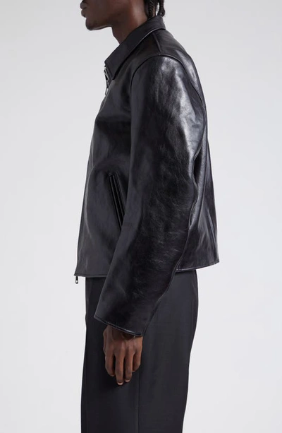 Shop Our Legacy Boxy Mini Leather Jacket In Top Dyed Black Leather