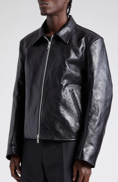 Shop Our Legacy Boxy Mini Leather Jacket In Top Dyed Black Leather