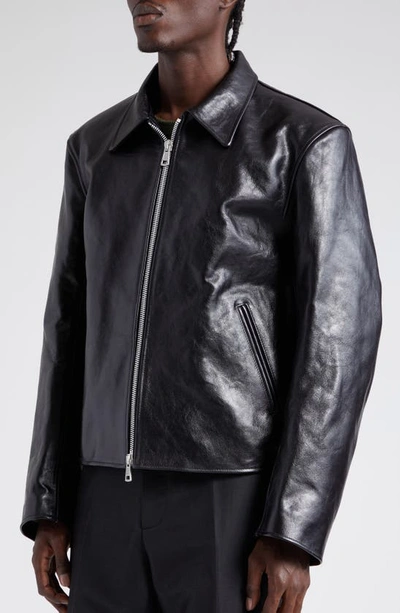 Our Legacy Mini Leather Zipped Jacket In Top Dyed Black Leather