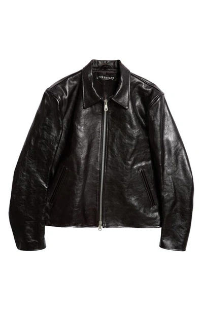 Shop Our Legacy Boxy Mini Leather Jacket In Top Dyed Black Leather