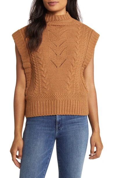 Shop Wit & Wisdom Cable Stitch Mock Neck Sweater Vest In Nutmeg