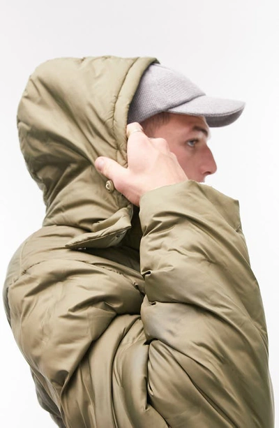 Shop Topman Hooded Heat Press Chevron Quilted Puffer Jacket In Khaki