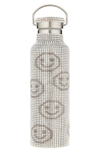 Shop Collina Strada Crystal Embellished Insulated Water Bottle In Jet Smiley Face