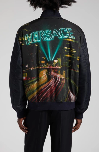 Shop Versace City Scene Bomber Jacket In Black Multicolor