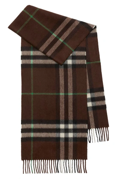 Shop Burberry Giant Check Cashmere Fringe Scarf In Brown