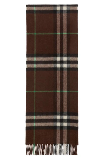 Shop Burberry Giant Check Cashmere Fringe Scarf In Brown