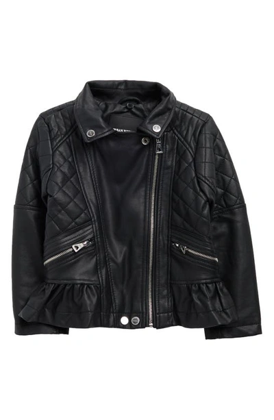 Urban Republic Kids' Peplum Faux Leather Moto Jacket With Faux Shearling Trim In Black