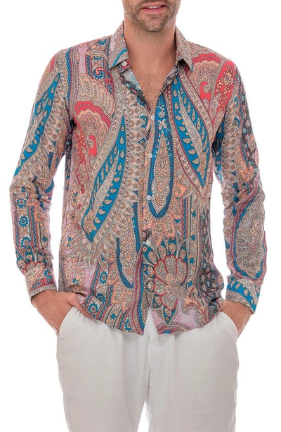 Shop Ranee's Ranees Paisley Linen Blend Button-up Shirt In Mauve