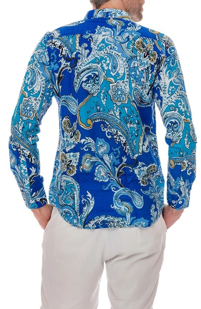 Shop Ranee's Ranees Paisley Linen Blend Button-up Shirt In Light Blue