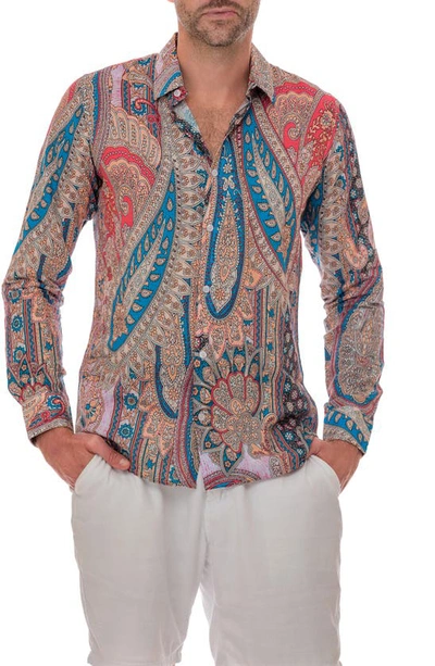 Shop Ranee's Ranees Paisley Linen Blend Button-up Shirt In Mauve