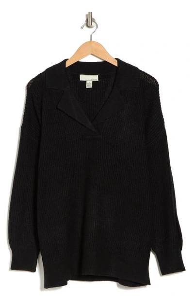 Shop By Design Miley Johnny Collar Pullover Sweater In Black