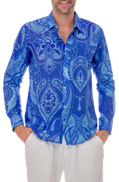 Shop Ranee's Ranees Paisley Linen Blend Button-up Shirt In Lavender