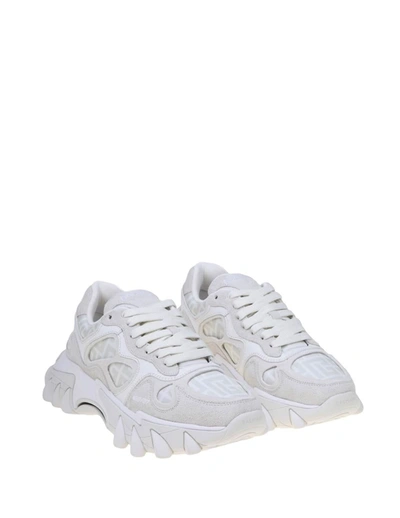 Shop Balmain Paris Balmain Sneakers In Suede Leather And Mesh In White