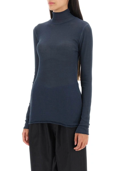 Shop Lemaire Seamless Silk Turtleneck Sweater In Blue