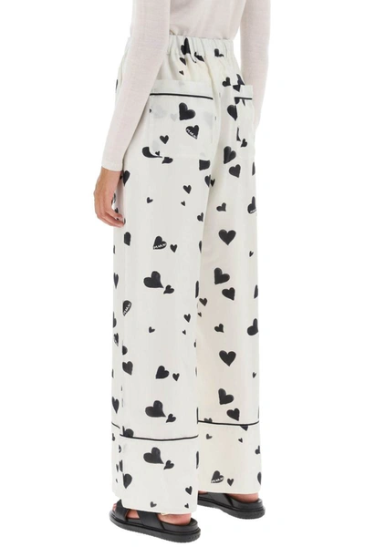 Shop Marni Pajama Pants With Bunch Of Hearts Motif In White