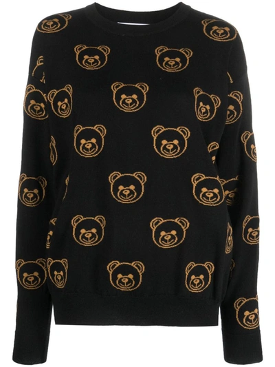 Shop Moschino Teddy Bear Sweater With Inlay In Black