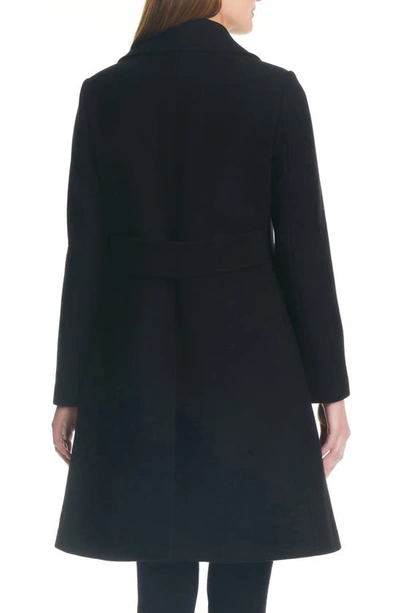 Shop Kate Spade Single Breasted Coat With Faux Fur Collar In Black