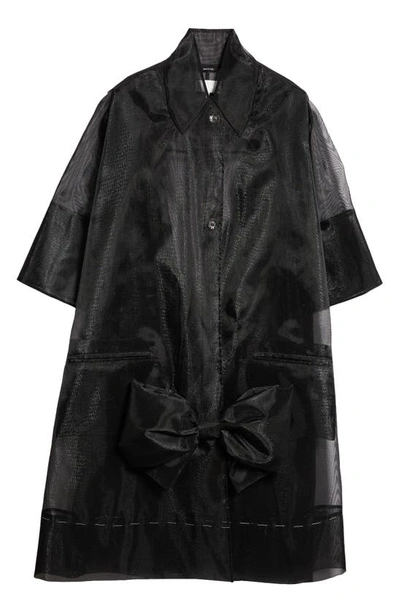 Shop Maison Margiela Bow Detail Metallic Sheer Coat In Black
