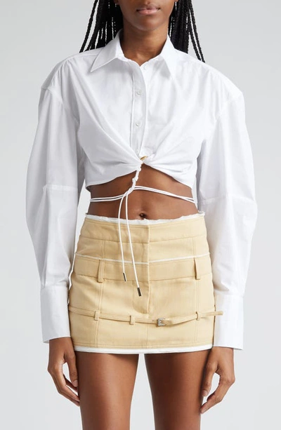 Shop Jacquemus Plidao Crop Cotton Button-up Shirt In White