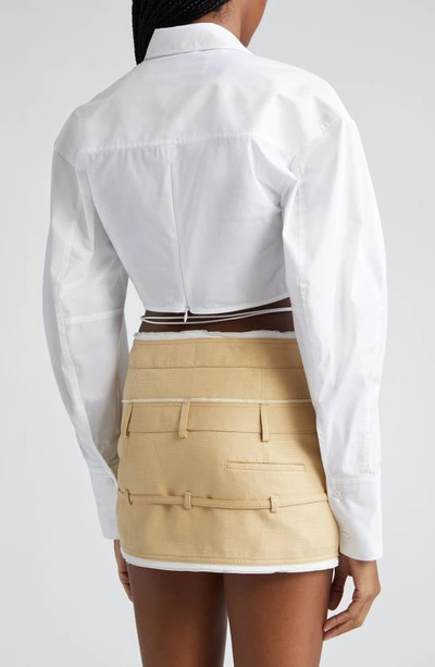 Shop Jacquemus Plidao Crop Cotton Button-up Shirt In White