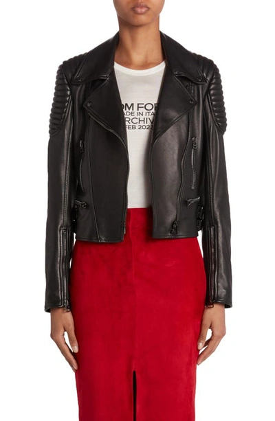 Shop Tom Ford New Plongé Leather Biker Jacket In Black