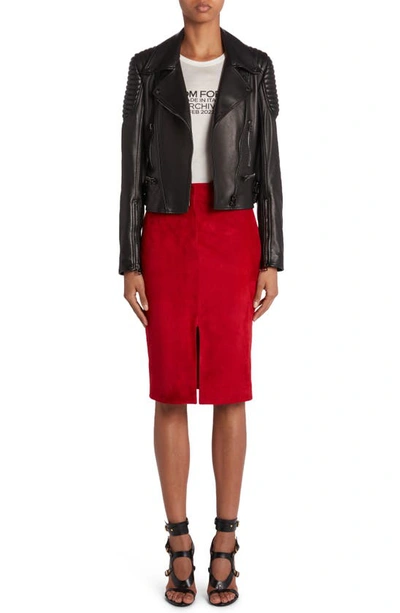 Shop Tom Ford New Plongé Leather Biker Jacket In Black