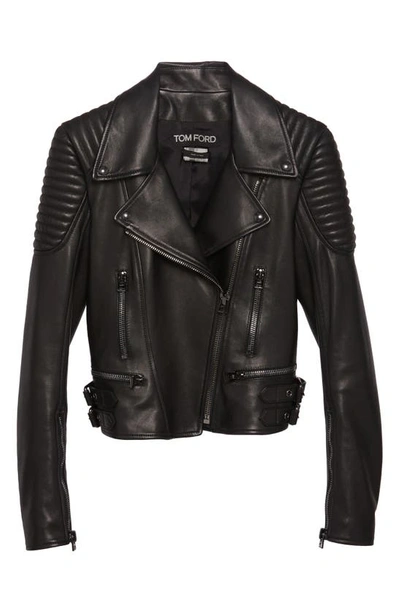 Shop Tom Ford New Plongé Leather Biker Jacket In Black