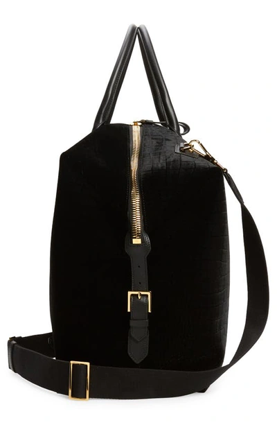 Shop Tom Ford Croc Embossed Leather Duffle Bag In Black