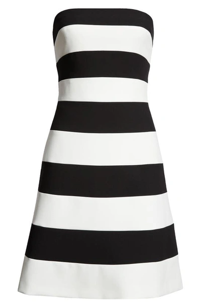 Shop Lela Rose Stripe Strapless Minidress In Black/ Ivory