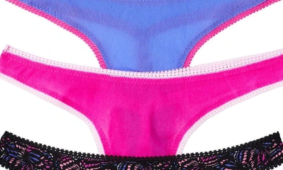Shop On Gossamer 3-pack Mesh Thongs In Butterfly Effect/rose Violet