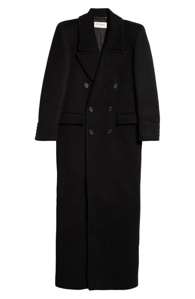 Shop Saint Laurent Oversize Double Breasted Wool Martingale Coat In Noir/ Profond