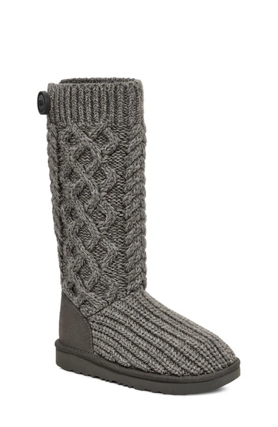 Shop Ugg Kids' Classic Cable Knit Water Resistant Boot In Grey