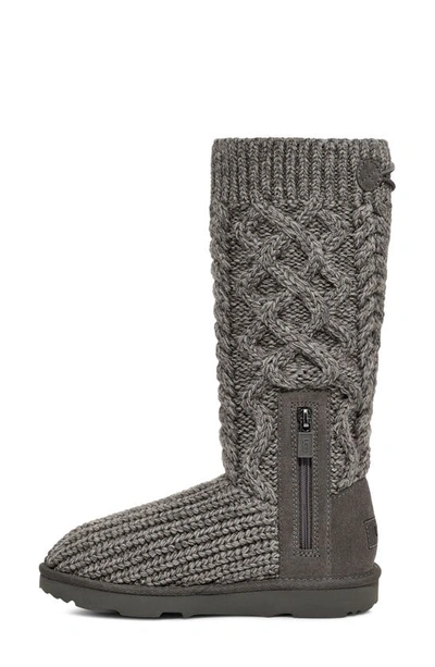 Shop Ugg (r) Kids' Classic Cable Knit Water Resistant Boot In Grey