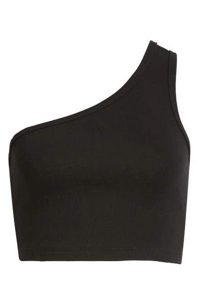 Shop Ag X Emrata Miranda One-shoulder Crop Top In True Black